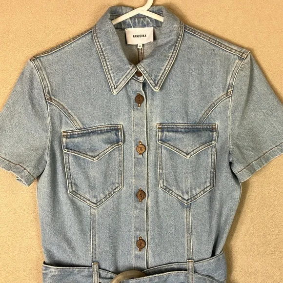 Nanushka Denim Mora Wash 80’s Style Belted Dress Women’s size M - Picture 4 of 14